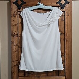 Ricki's White Draped Cowl Neck with  Flowers Sleeveless Top Size Large